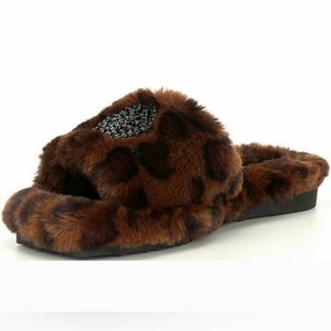 Antonio Melani Leopard Print Faux Fur Slippers, Size 6.5